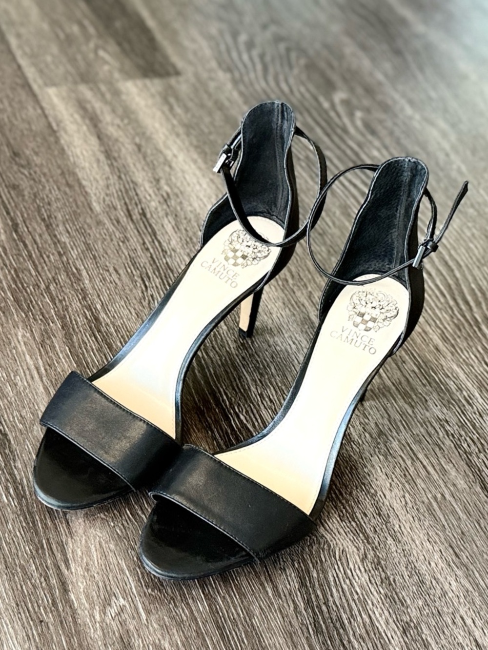 Vince Camuto black leather stiletto heels